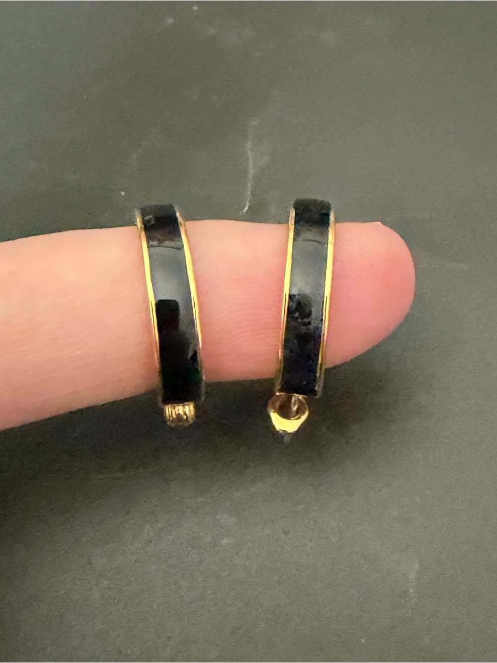 Monet Black Enamel and Gold Trim Hoop Earrings